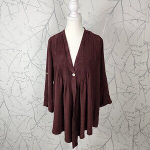 Elizabeth & James Maroon 100% Silk Single Button Pintuck Flowy Tokyo Blouse